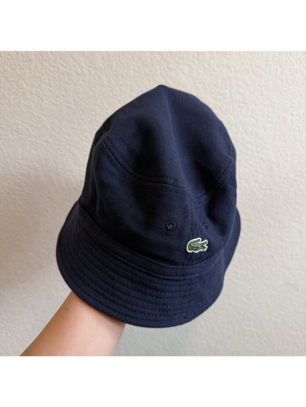 Lacoste Pique Bucket Hat Logo Cotton Navy Blue Y2K 90's Vintage-Style Womens M - Picture 6 of 12